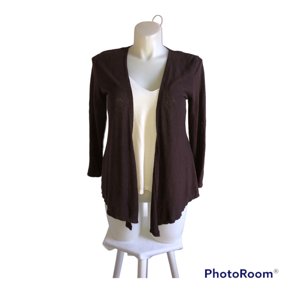 Charter Club  Cardigan Sweater Size Small Brown Open Front Asymmetric Linen